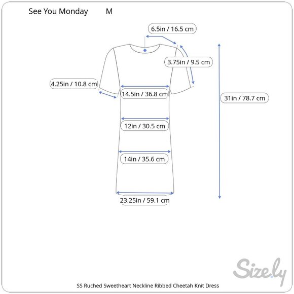 See You Monday Short Sleeve Ruched Sweetheart Neck Ribbed Cheetah Knit Dress M - Picture 7 of 7